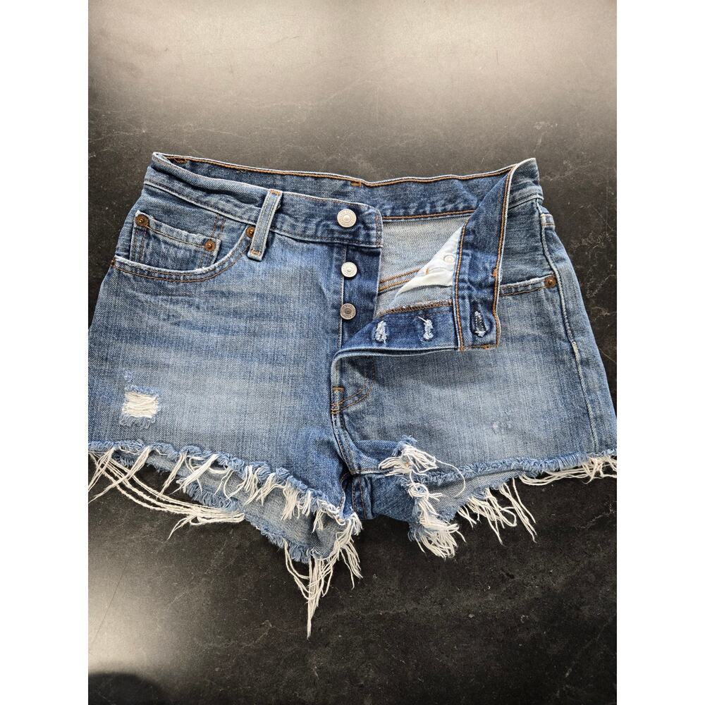 Levi's 501 Original High Rise Distressed Denim Shorts Blue Raw Hem Cut Offs 25